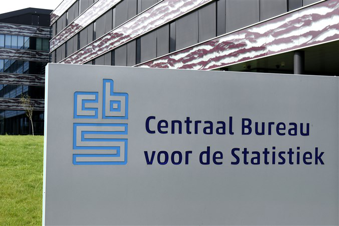 De Heerlense vestiging van CBS, met op de voorgrond een bord met het CBS-logo en de tekst "Centraal Bureau voor de Statistiek".